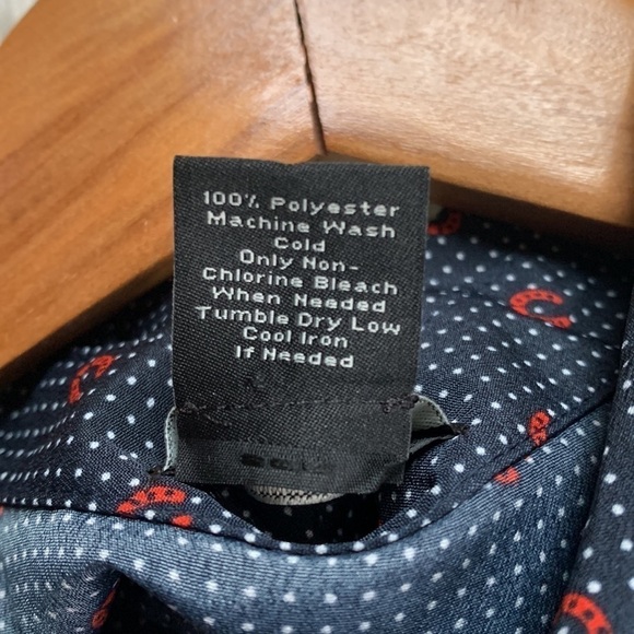 ANN Taylor navy polkadot horseshoe half-button blouse long sleeve top - Picture 6 of 6